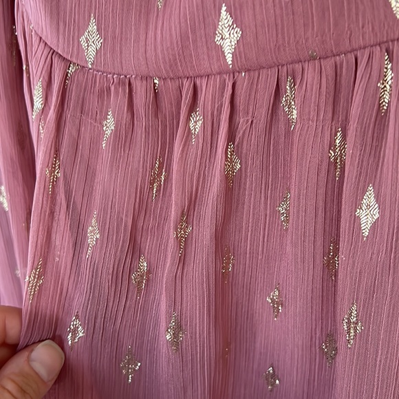 NWOT Crystal Doll Off Shoulder Tulle Flouncy Pink Gold Dress sz M - Picture 8 of 10